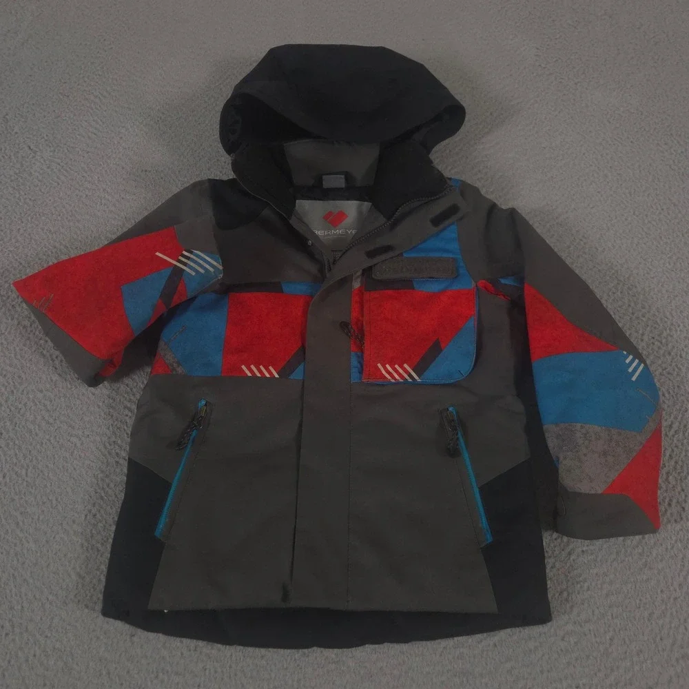 Obermeyer Jacket Boys XS 6-7 Multi Outland Colorblock Geometric Hooded Ski Coat
